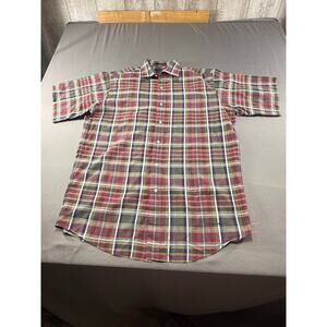 Daniel Cremieux Men’s Large Plaid Button Front Shirt Short Sleeve Red gray